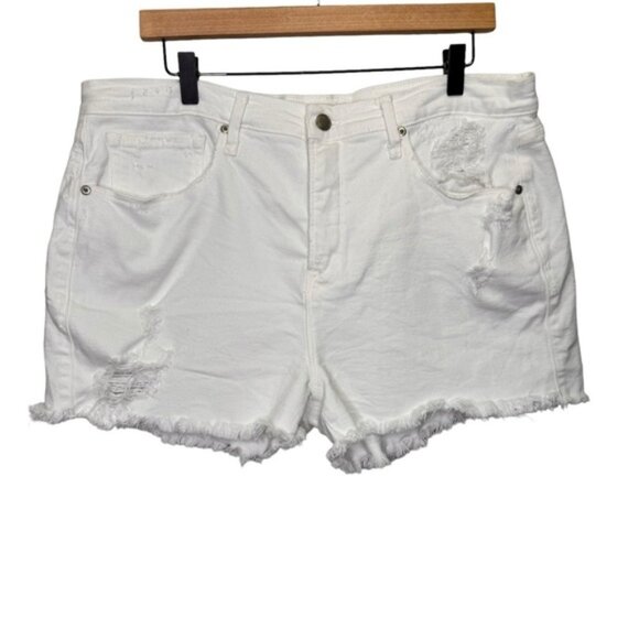 Good American Good 90s Short White Distress Size 32 Denim Minimal High Rise - Picture 2 of 10